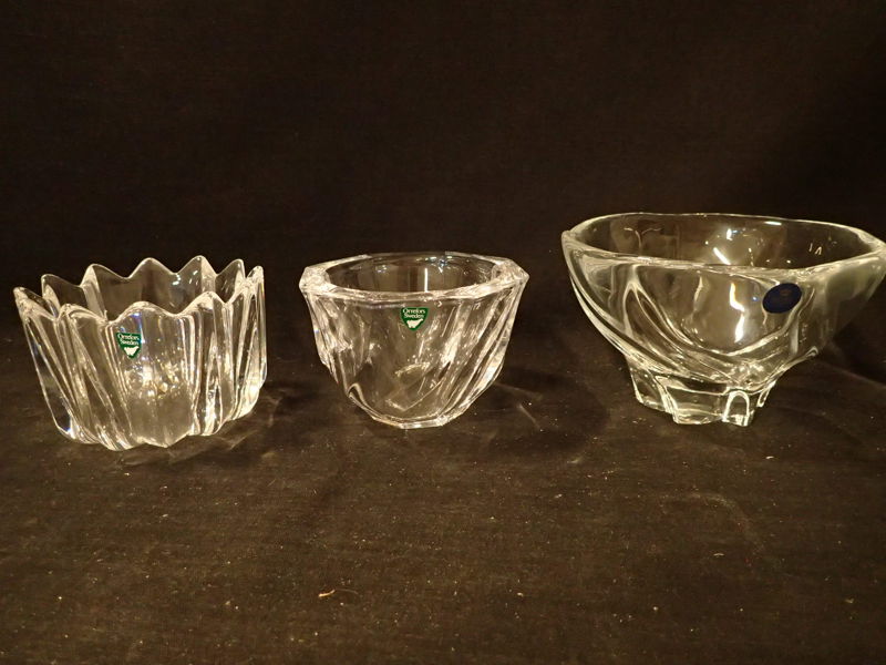 3 kristallskålar Orrefors,Royal Copenhagen