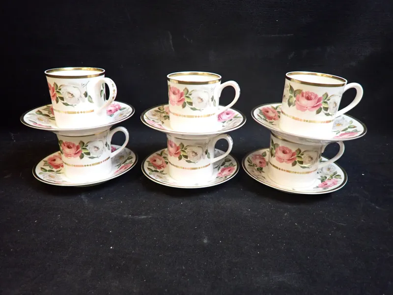 6 st KAFFEKOPPAR med fat "Royal Garden" Royal Worcester, England