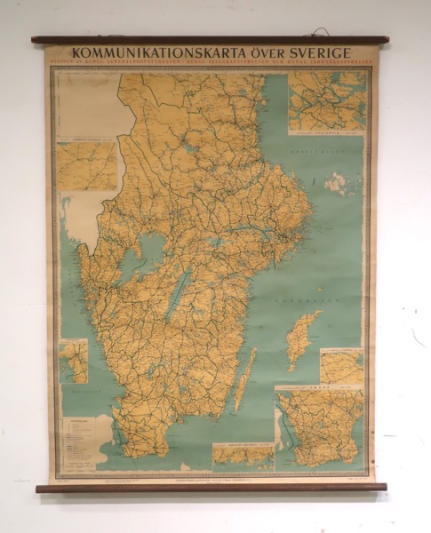 KOMMUNIKATIONSKARTA ÖVER SVERIGE. 1940-TAL