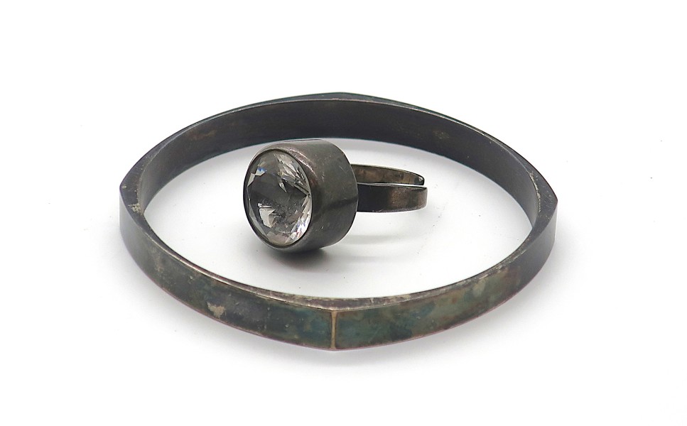 ARMRING + RING med sten i SILVER