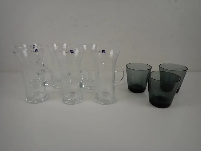6 st Irish Coffee-glas Heikki Orvola, Arabia + 3 st Glas Kaj Franck, Iittala