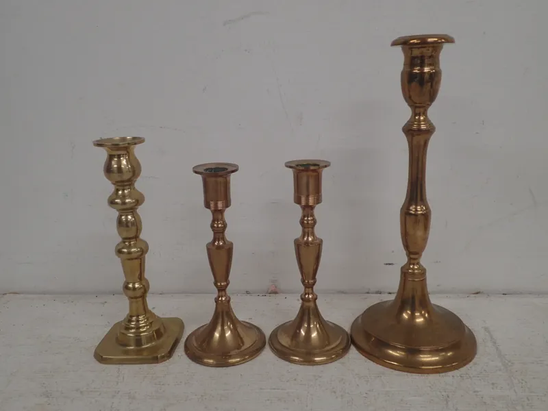 4st ljusstakar mässing o malm H:16-26cm
