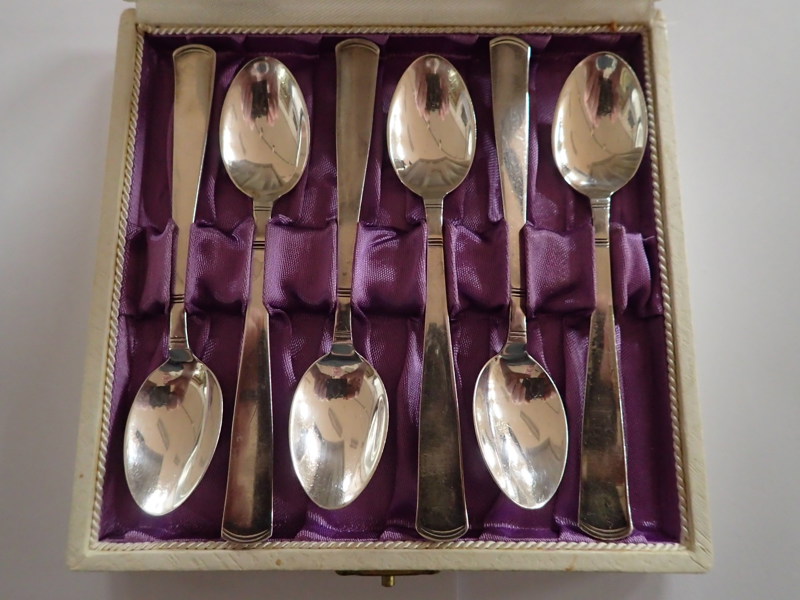 6st kaffeskedar "Rosenholm" i silver  L:12cm