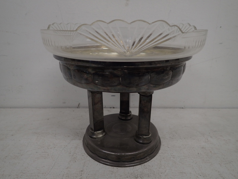Fotskål i nysilver med glasinsats H:20cm D:23cm