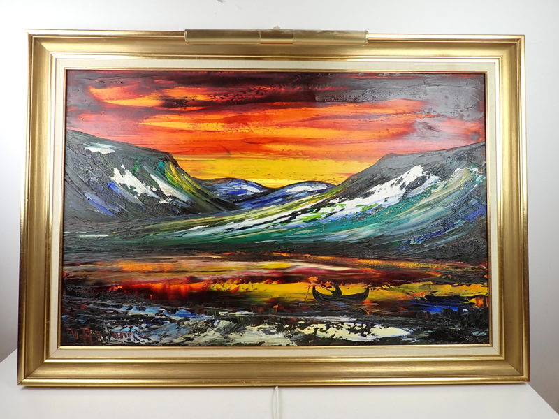 Veikko Aaltona, olja på duk med belysning