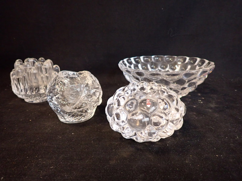 SKÅL + LJUSLYKTA "Hallon" Orrefors m m