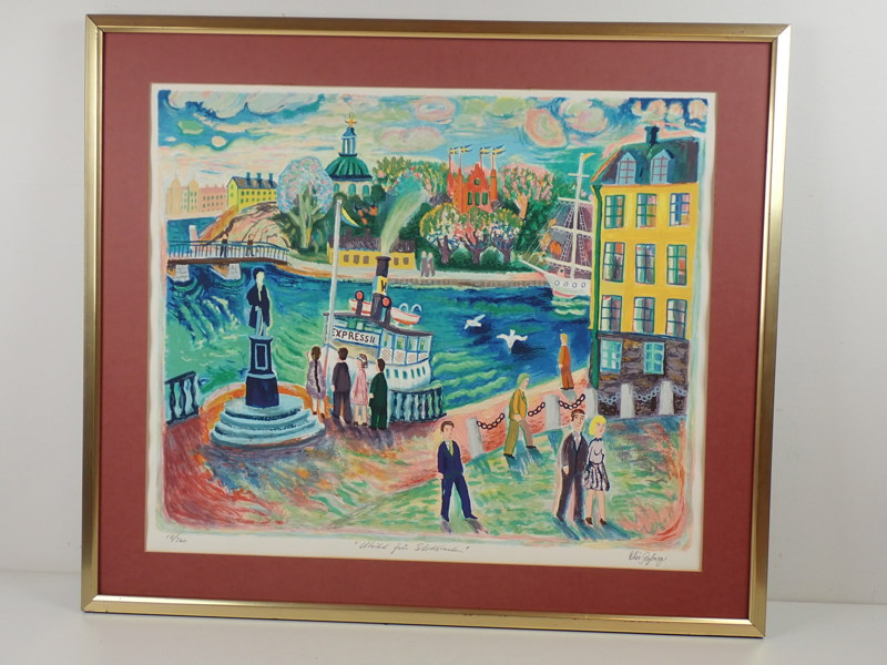 Elis Ryberg Litografi "Utsikt från Slottsbacken"