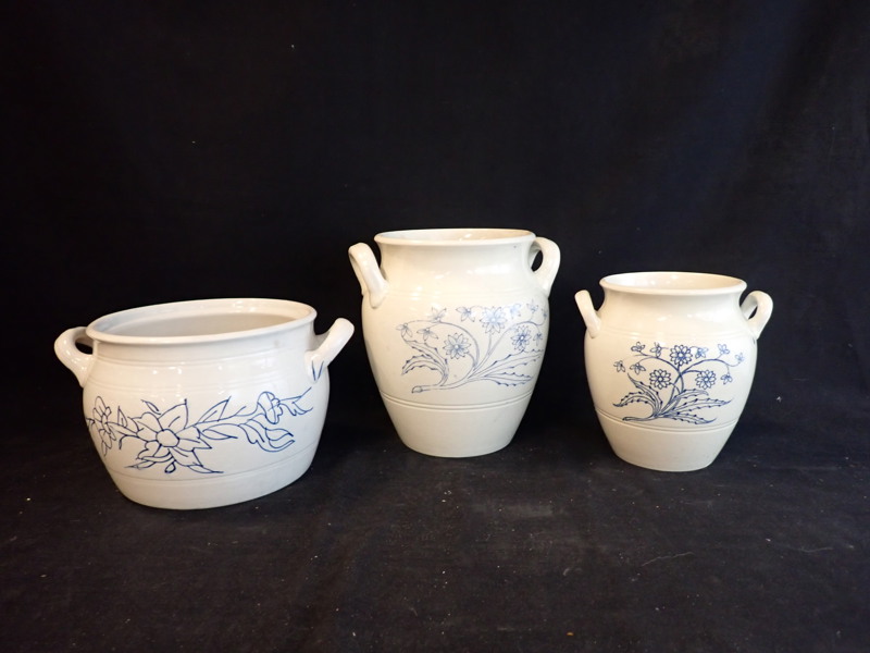 3 st BLÅVITA KRUKOR