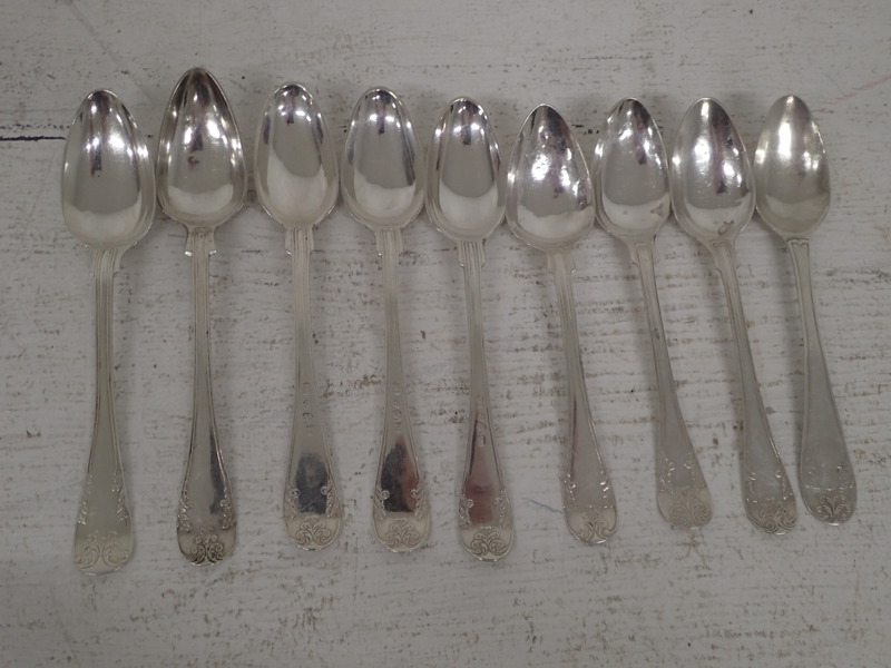 9st kaffeskedar i silver 1800-tal L:14cm
